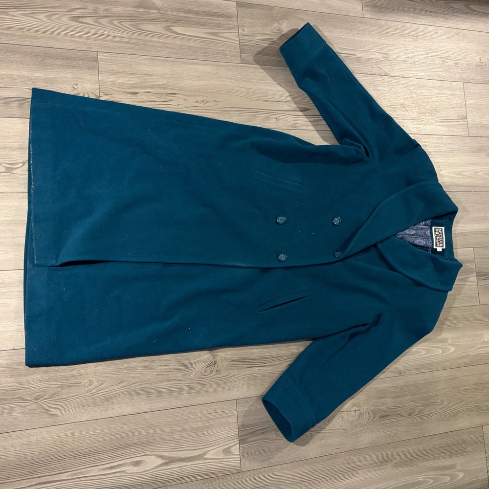 Spencer Douglas Vintage Teal Wool Blend Double Breasted Shawl Collar Coat Sz 14